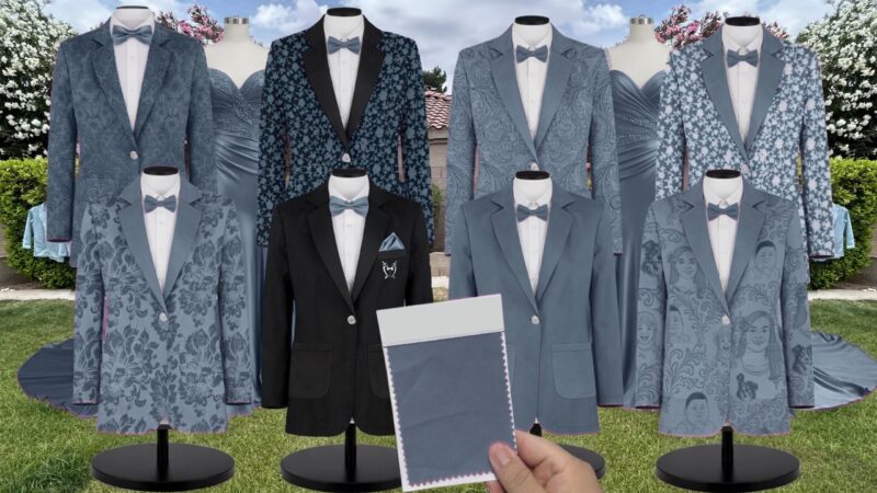 Blue Katelyn Velvet Suit and Tuxedo – Exact Color Match for Baltic Born Bridesmaid Dresses
