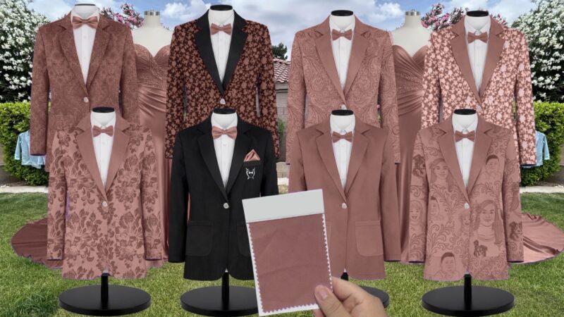 Blush Veronica Velvet Suit and Tuxedo – Exact Color Match for Baltic Born Bridesmaid Dresses
