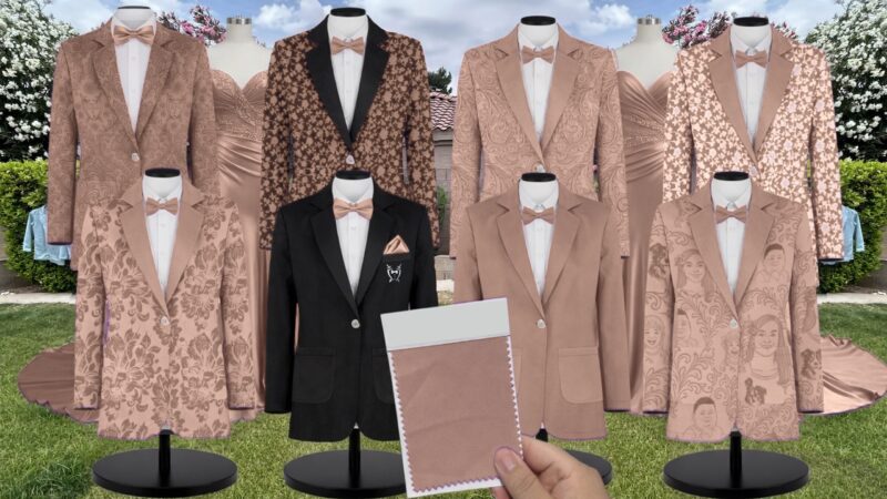 Champagne Marseille Embossed Suit and Tuxedo – Exact Color Match for Baltic Born Bridesmaid Dresses