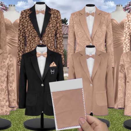 Champagne Meghan Velvet Suit and Tuxedo – Exact Color Match for Baltic Born Bridesmaid Dresses