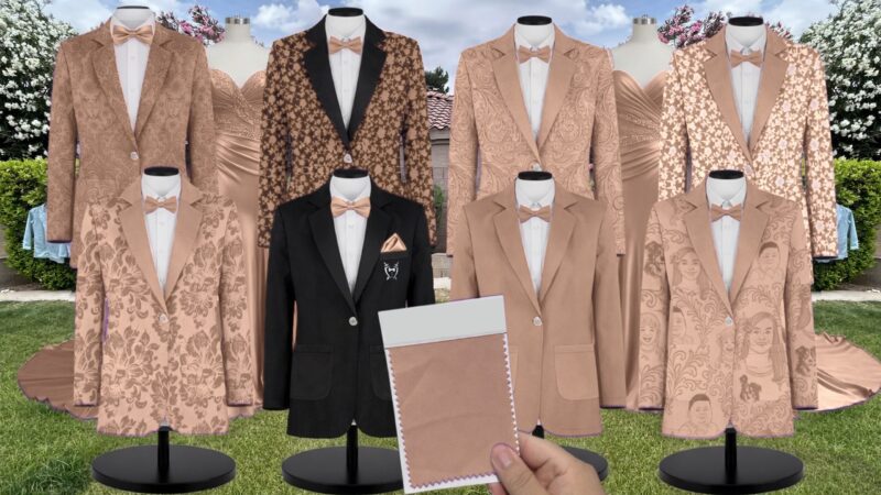 Champagne Meghan Velvet Suit and Tuxedo – Exact Color Match for Baltic Born Bridesmaid Dresses