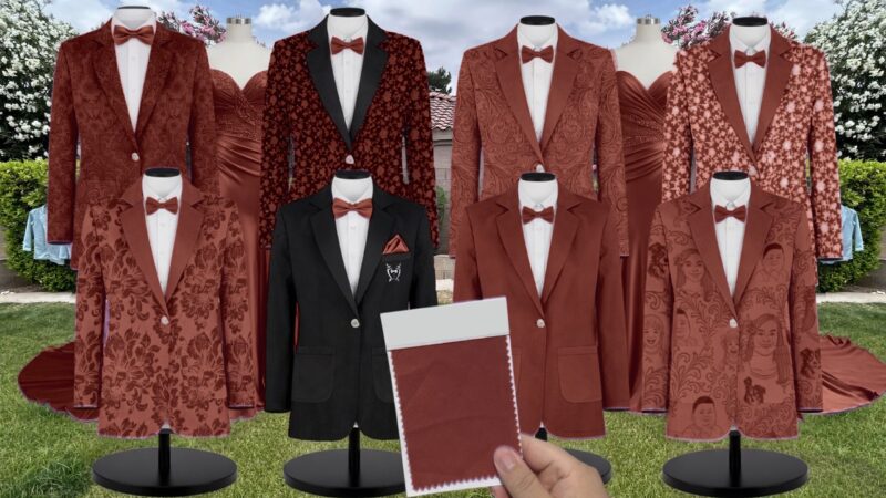 Cinnamon Everley Velvet Suit and Tuxedo – Exact Color Match for Baltic Born Bridesmaid Dresses