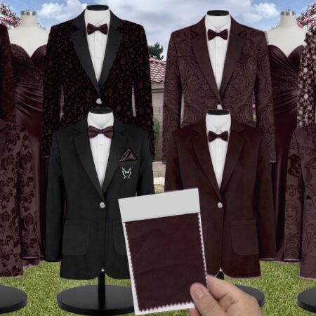 Clove Katelyn Velvet Suit and Tuxedo – Exact Color Match for Baltic Born Bridesmaid Dresses