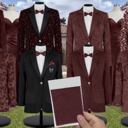 Dark Clove Krystal Satin Suit and Tuxedo – Exact Color Match for Baltic Born Bridesmaid Dresses