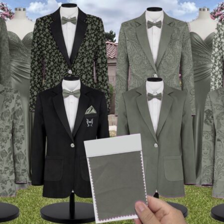 Dark Sage Birdie Chiffon Suit and Tuxedo – Exact Color Match for Baltic Born Bridesmaid Dresses