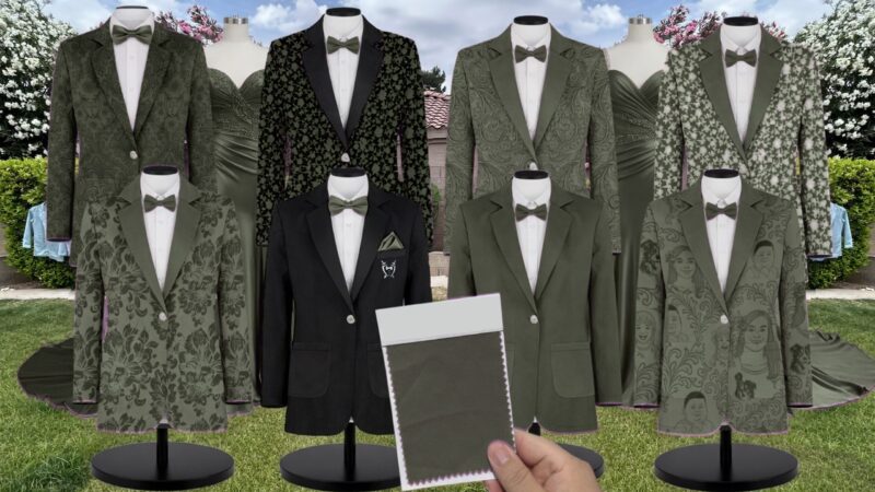 Dark Sage Colette Chiffon Suit and Tuxedo – Exact Color Match for Baltic Born Bridesmaid Dresses