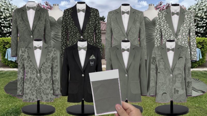 Dark Sage Montaigne Chiffon Suit and Tuxedo – Exact Color Match for Baltic Born Bridesmaid Dresses