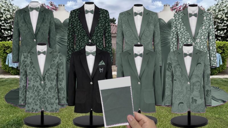 Dark Sage Victoria Chiffon Suit and Tuxedo – Exact Color Match for Baltic Born Bridesmaid Dresses