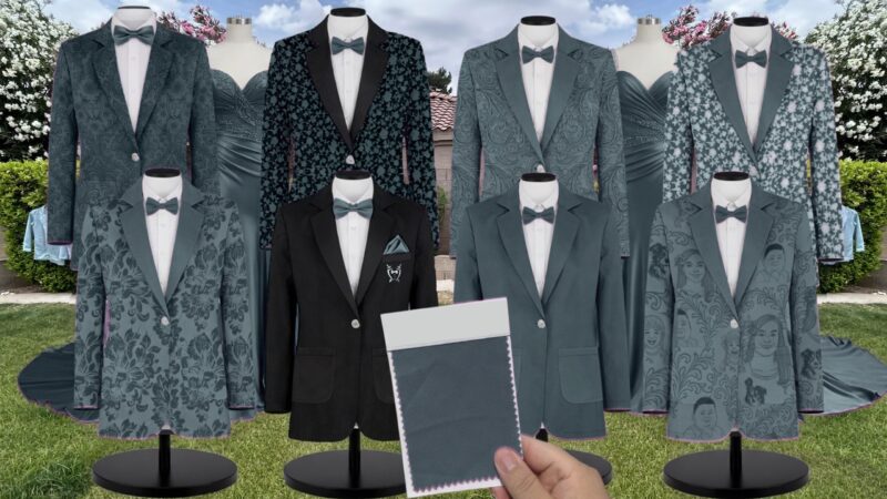 Dusty Blue Vara Satin Suit and Tuxedo – Exact Color Match for Baltic Born Bridesmaid Dresses