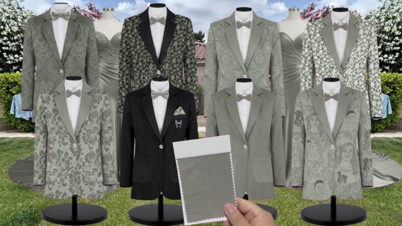 Eucalyptus Faye Chiffon Suit and Tuxedo – Exact Color Match for Baltic Born Bridesmaid Dresses