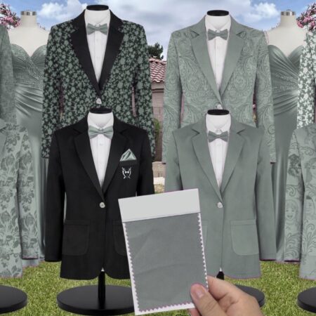 Eucalyptus Marseille Embossed Suit and Tuxedo – Exact Color Match for Baltic Born Bridesmaid Dresses