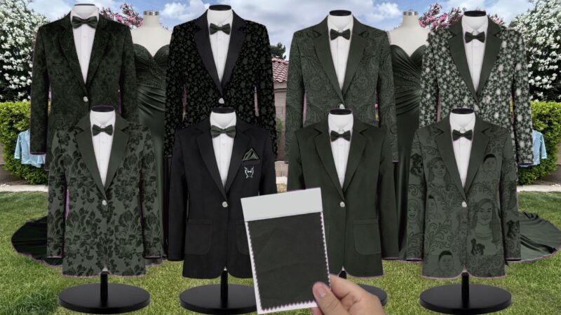 Evergreen Colette Chiffon Suit and Tuxedo – Exact Color Match for Baltic Born Bridesmaid Dresses