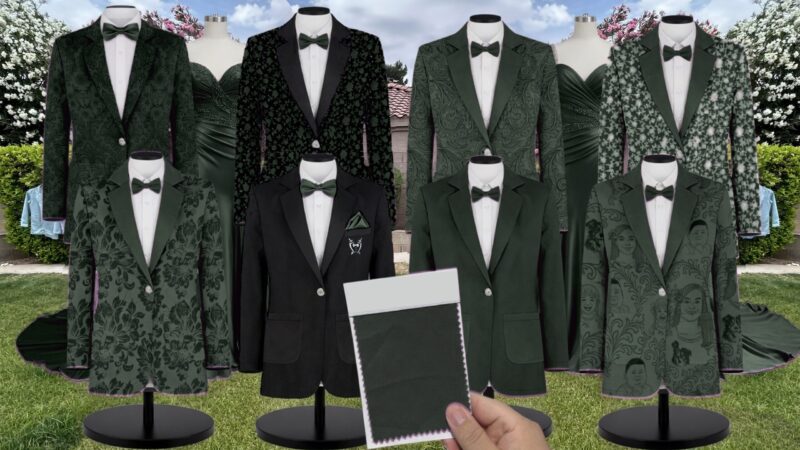 Evergreen Giselle Chiffon Suit and Tuxedo – Exact Color Match for Baltic Born Bridesmaid Dresses