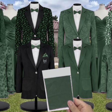 Evergreen Sierra Chiffon Suit and Tuxedo – Exact Color Match for Baltic Born Bridesmaid Dresses