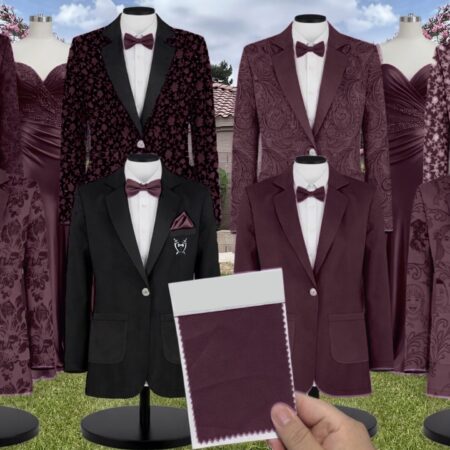 Mulberry Paisley Suit and Tuxedo – Exact Color Match for Baltic Born Mulberry Bridesmaid Dresses