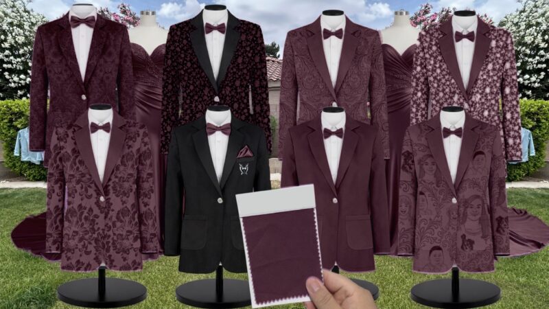 Mulberry Paisley Suit and Tuxedo – Exact Color Match for Baltic Born Mulberry Bridesmaid Dresses