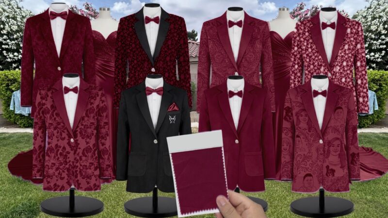 Mulberry Meghan Velvet Suit and Tuxedo – Exact Color Match for Baltic Born Bridesmaid Dresses