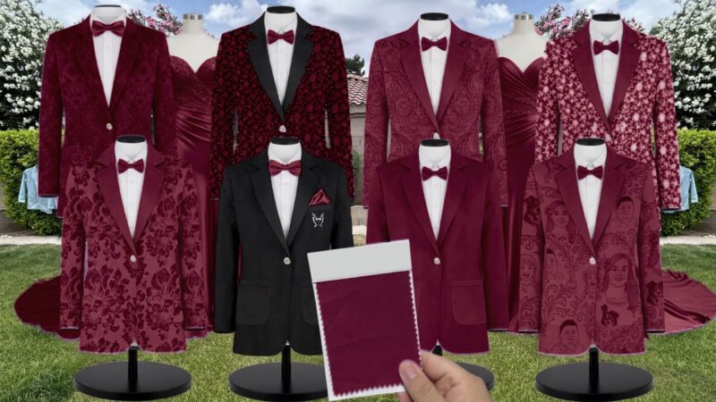 Mulberry Naomi Chiffon Suit and Tuxedo – Exact Color Match for Baltic Born Bridesmaid Dresses