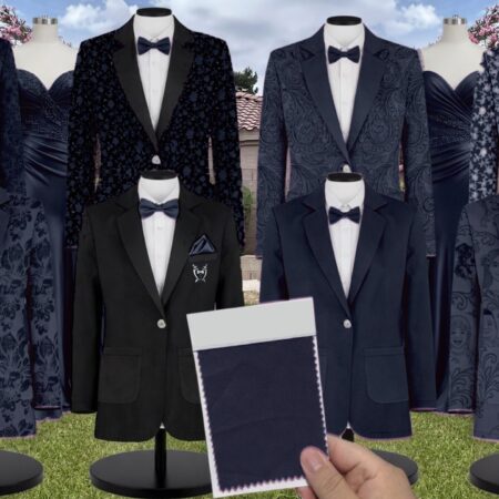 Navy Giselle Chiffon Suit and Tuxedo – Exact Color Match for Baltic Born Bridesmaid Dresses