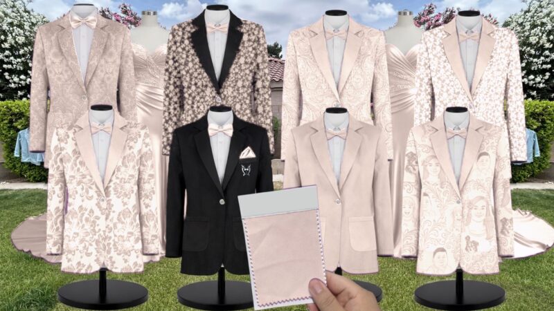 Rose Gold Destiny Sequin Suit and Tuxedo – Exact Color Match for Baltic Born Bridesmaid Dresses