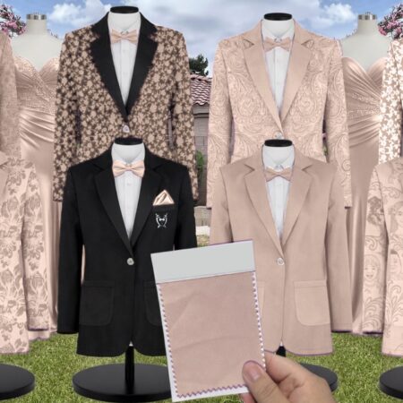 Rose Gold Esme Sequin Suit and Tuxedo – Exact Color Match for Baltic Born Bridesmaid Dresses