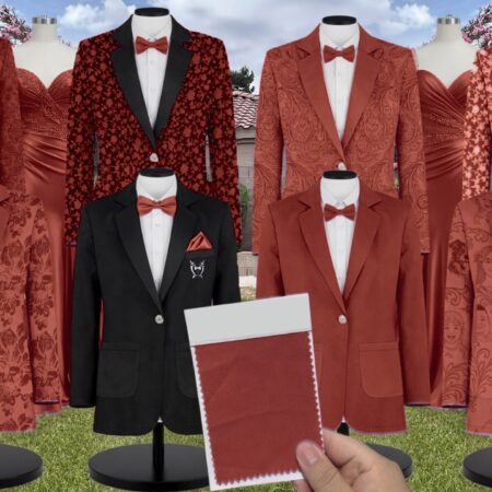 Rust Veronica Velvet Suit and Tuxedo – Exact Color Match for Baltic Born Bridesmaid Dresses