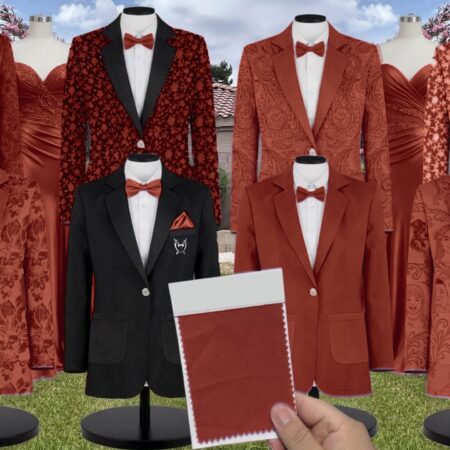 Terracotta Meghan Velvet Suit and Tuxedo – Exact Color Match for Baltic Born Bridesmaid Dresses