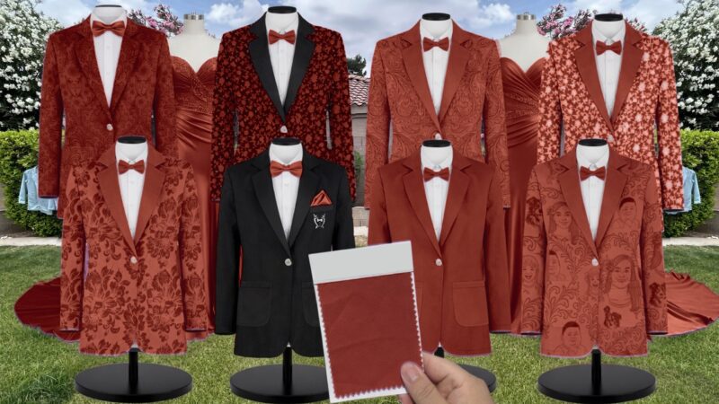 Terracotta Meghan Velvet Suit and Tuxedo – Exact Color Match for Baltic Born Bridesmaid Dresses