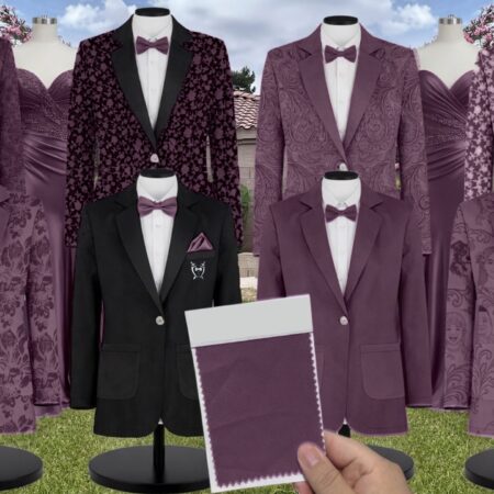 Vintage Plum Kia Chiffon Suit and Tuxedo – Exact Color Match for Baltic Born Bridesmaid Dresses