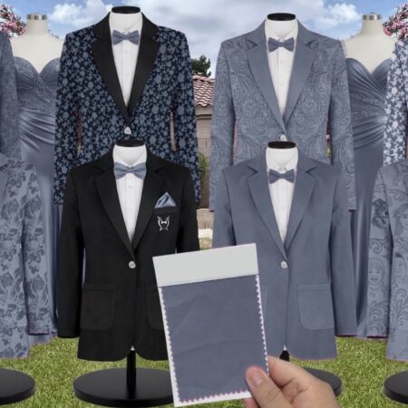 Whisper Blue Agnes Satin Suit and Tuxedo – Exact Color Match for Baltic Born Bridesmaid Dresses