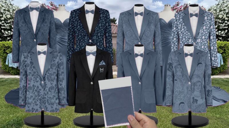 Whisper Blue Everley Velvet Suit and Tuxedo – Exact Color Match for Baltic Born Bridesmaid Dresses