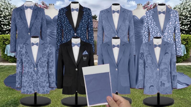 Whisper Blue Kia Chiffon Suit and Tuxedo – Exact Color Match for Baltic Born Bridesmaid Dresses