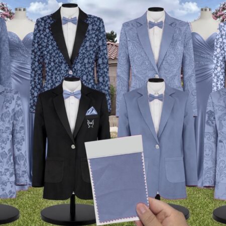 Whisper Blue Ramona Chiffon Suit and Tuxedo – Exact Color Match for Baltic Born Bridesmaid Dresses