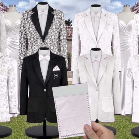 White Birdie Chiffon Suit and Tuxedo – Exact Color Match for Baltic Born Bridesmaid Dresses