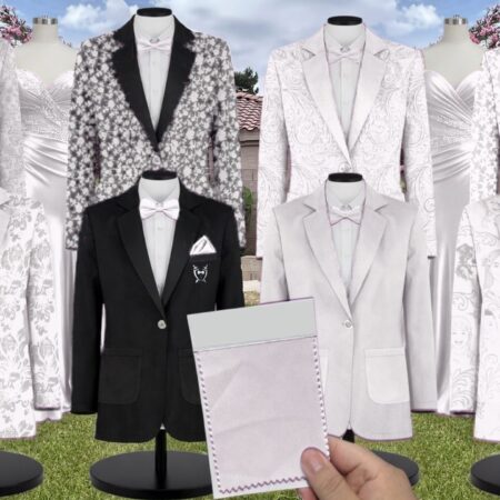 White Colette Chiffon Suit and Tuxedo – Exact Color Match for Baltic Born Bridesmaid Dresses