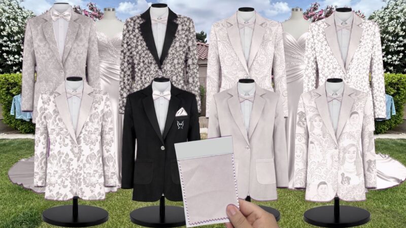White Giselle Chiffon Suit and Tuxedo – Exact Color Match for Baltic Born Bridesmaid Dresses