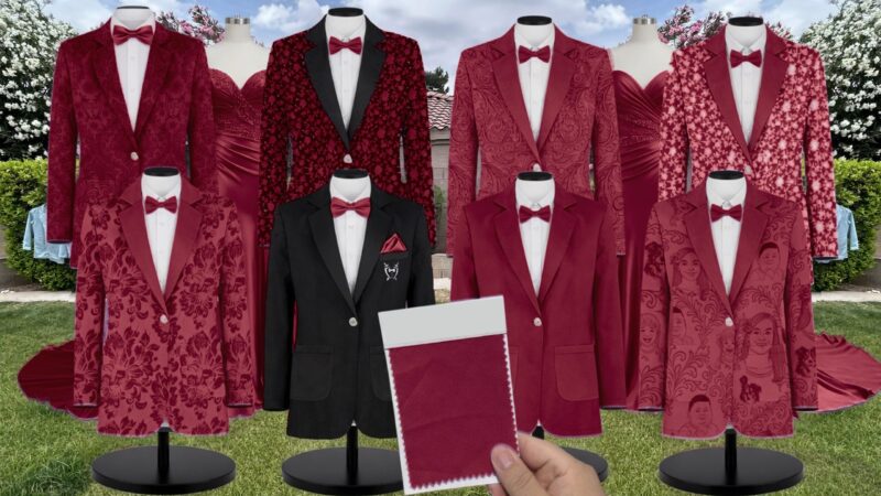 Wine Destiny Sequin Suit and Tuxedo – Exact Color Match for Baltic Born Bridesmaid Dresses