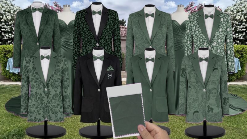 Winter Green Krystal Satin Suit and Tuxedo – Exact Color Match for Baltic Born Bridesmaid Dresses