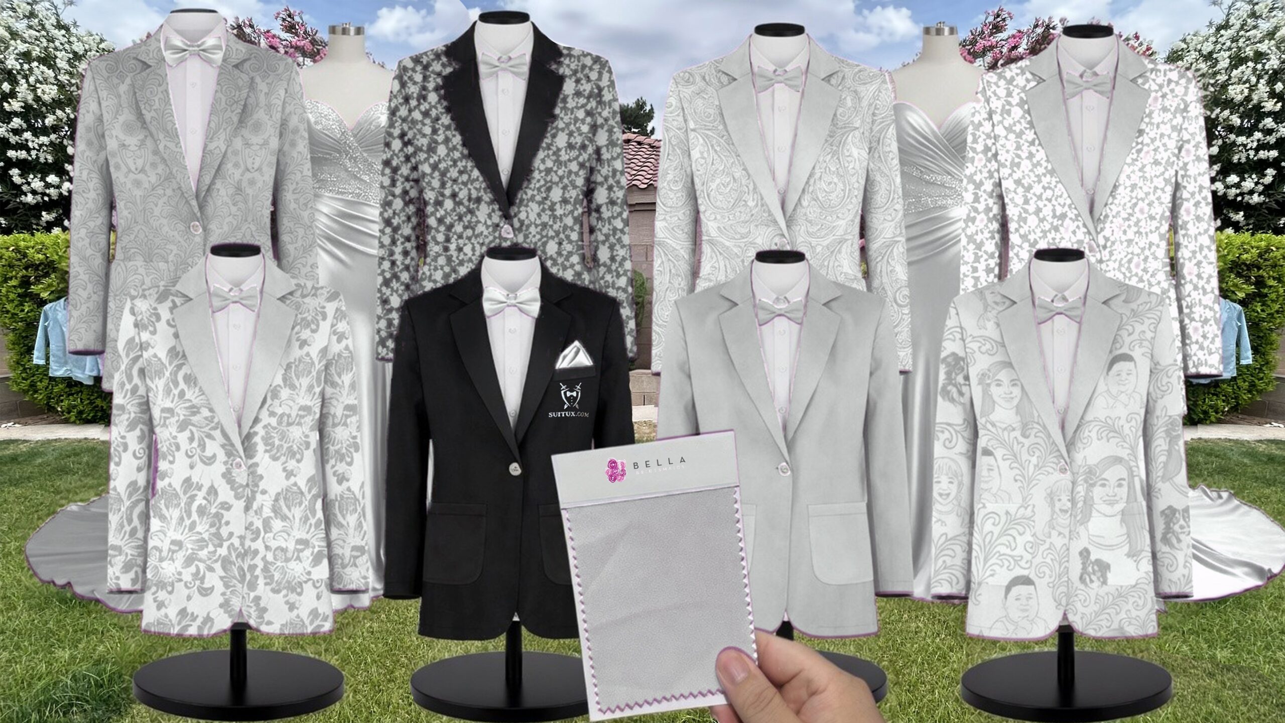 Agave White Vines Suit and Tuxedo – Exact Color Match for Bella Bridesmaids Bridesmaid Dresses