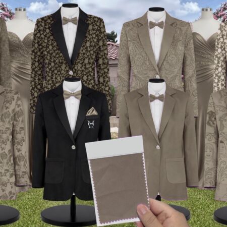 Buttercup Paisley Suit and Tuxedo – Exact Color Match for Bella Bridesmaids Wedding Dresses