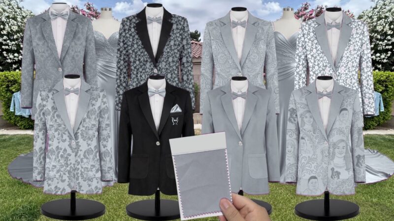 Caspian Sea White Vines Suit and Tuxedo – Exact Color Match for Bella Bridesmaids Bridesmaid Dresses