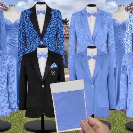 Cornflower Paisley Suit and Tuxedo – Exact Color Match for Bella Bridesmaids Wedding Dresses