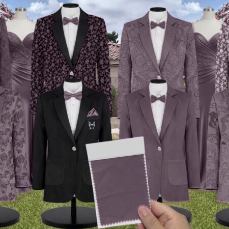 French Lilac Paisley Suit and Tuxedo – Exact Color Match for Bella Bridesmaids Wedding Dresses