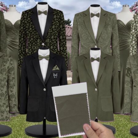 Moss Paisley Suit and Tuxedo – Exact Color Match for Bella Bridesmaids Wedding Dresses