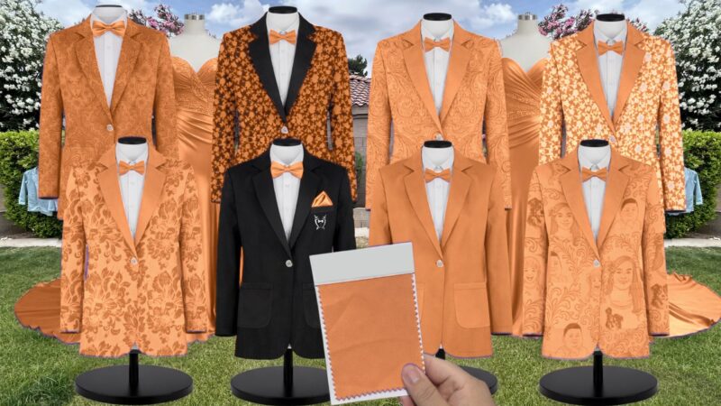 Apricot Matte Satin Suit and Tuxedo – Exact Color Match for Birdy Grey Bridesmaid Dresses