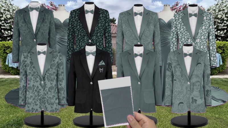 Aquamarine Paisley Suit and Tuxedo – Exact Color Match for Birdy Grey Bridesmaid Dresses (Copy)