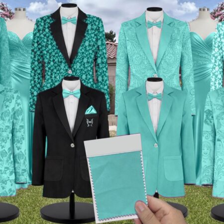 Aquamarine Matte Satin Suit and Tuxedo – Exact Color Match for Birdy Grey Bridesmaid Dresses