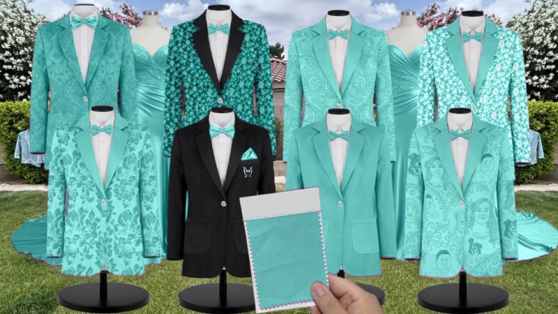 Aquamarine Matte Satin Suit and Tuxedo – Exact Color Match for Birdy Grey Bridesmaid Dresses