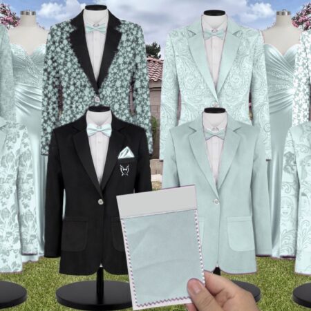 Aquamarine White Vines Suit and Tuxedo – Exact Color Match for Birdy Grey Bridesmaid Dresses