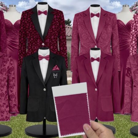Berry Luxe Stretch Knit Suit and Tuxedo – Exact Color Match for Birdy Grey Bridesmaid Dresses